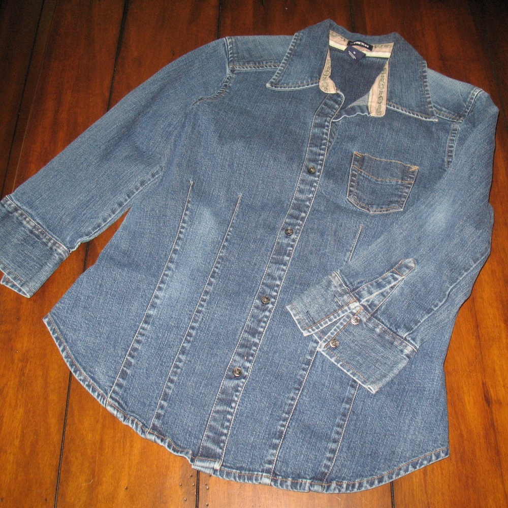 Gap Denim Jean Long Sleeve Shirt Blue Med B6